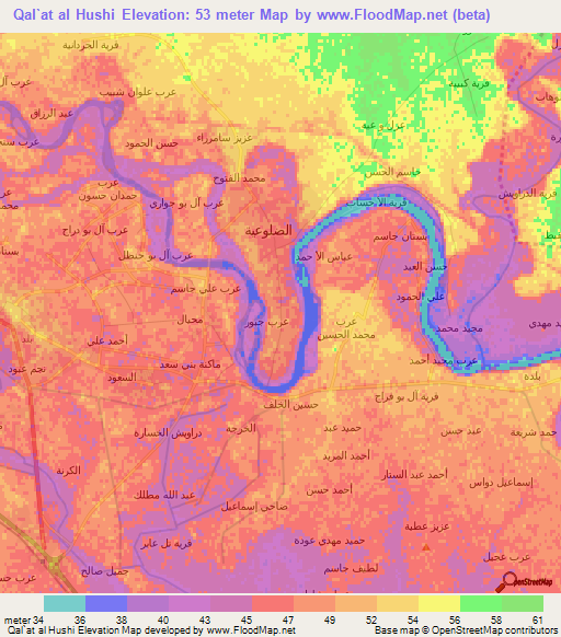 Qal`at al Hushi,Iraq Elevation Map