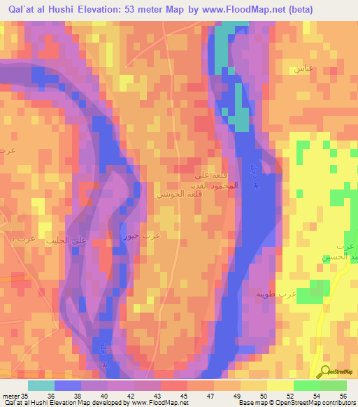 Qal`at al Hushi,Iraq Elevation Map