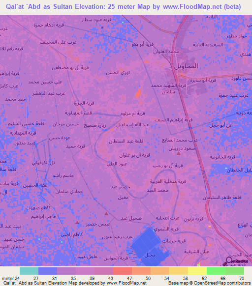 Qal`at `Abd as Sultan,Iraq Elevation Map