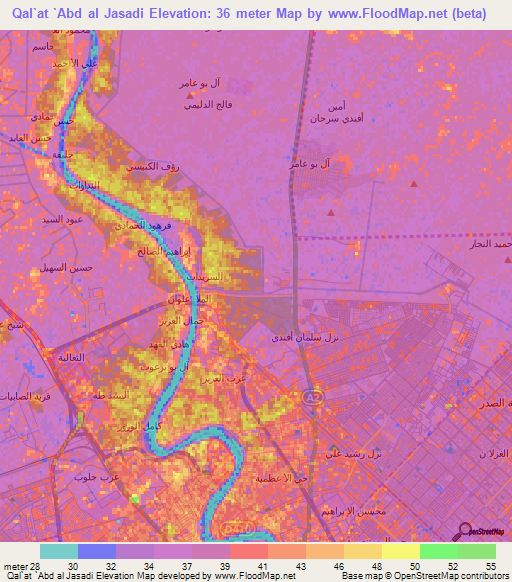 Qal`at `Abd al Jasadi,Iraq Elevation Map