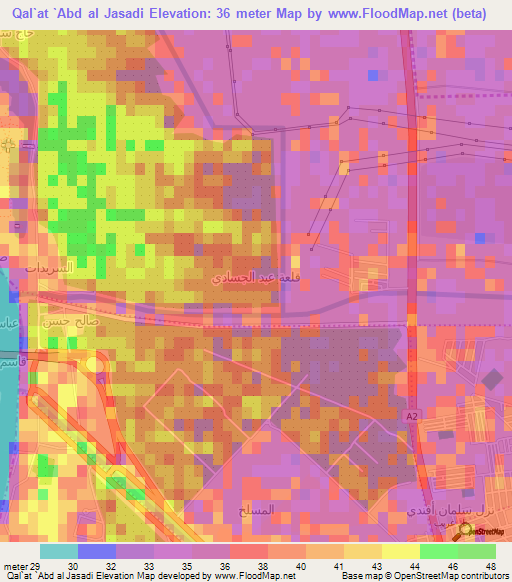 Qal`at `Abd al Jasadi,Iraq Elevation Map