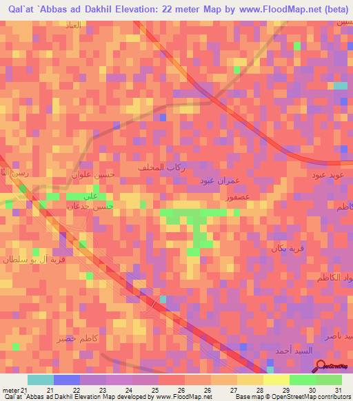 Qal`at `Abbas ad Dakhil,Iraq Elevation Map