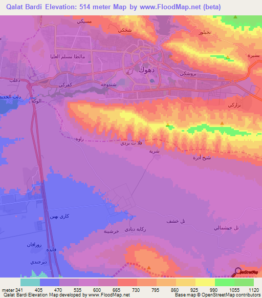 Qalat Bardi,Iraq Elevation Map