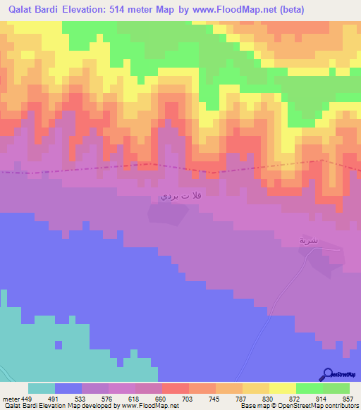 Qalat Bardi,Iraq Elevation Map