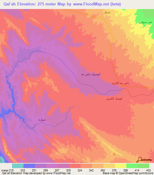 Qal`ah,Iraq Elevation Map