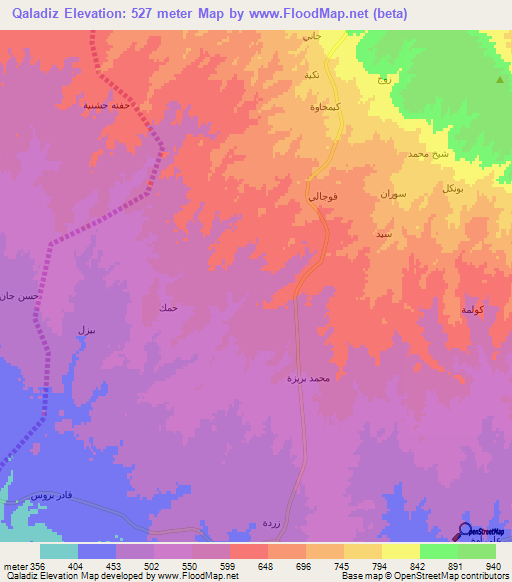 Qaladiz,Iraq Elevation Map