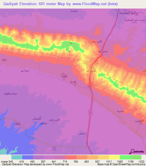 Qadiyah,Iraq Elevation Map