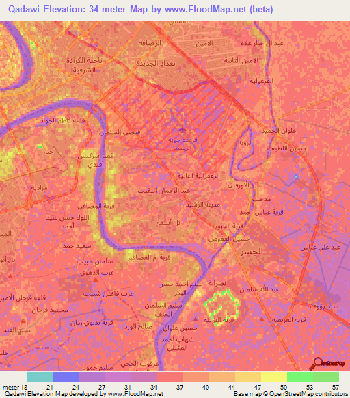 Qadawi,Iraq Elevation Map