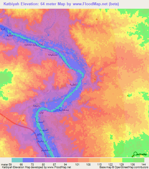 Katbiyah,Iraq Elevation Map