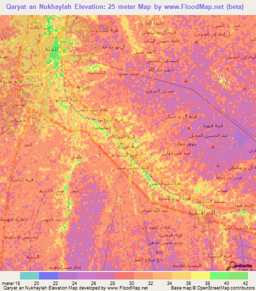 Qaryat an Nukhaylah,Iraq Elevation Map