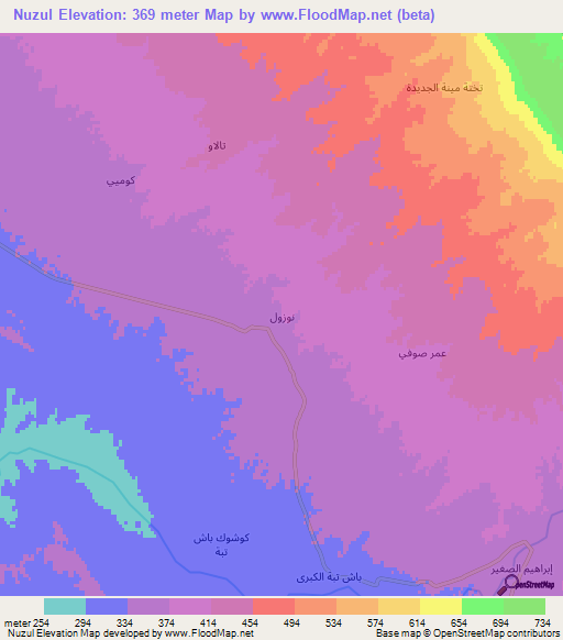 Nuzul,Iraq Elevation Map