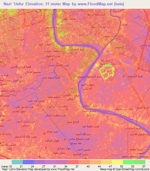 Nazl `Usfur,Iraq Elevation Map