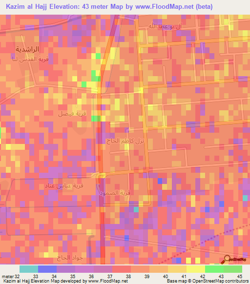 Kazim al Hajj,Iraq Elevation Map