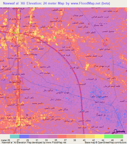 Nawwaf al `Ali,Iraq Elevation Map