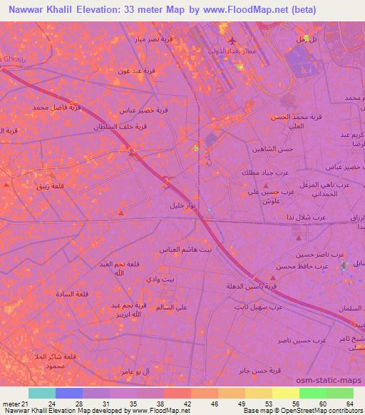 Nawwar Khalil,Iraq Elevation Map