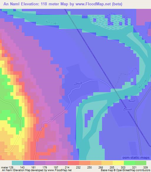 An Naml,Iraq Elevation Map