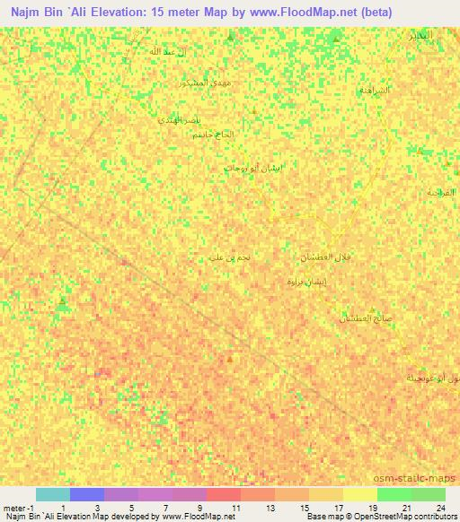 Najm Bin `Ali,Iraq Elevation Map