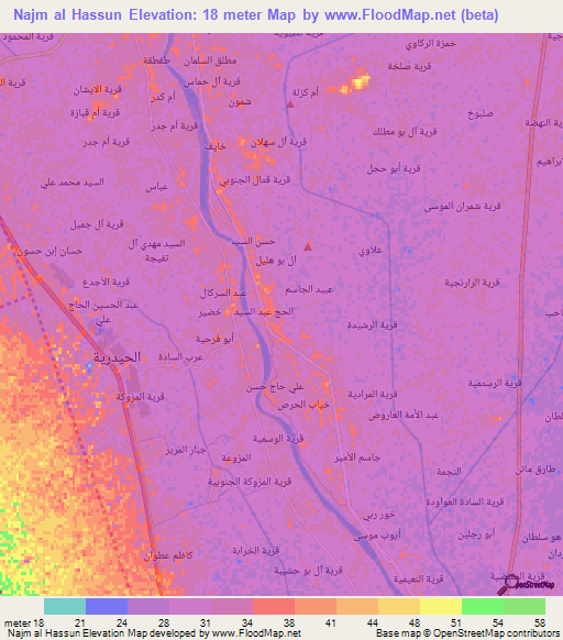 Najm al Hassun,Iraq Elevation Map