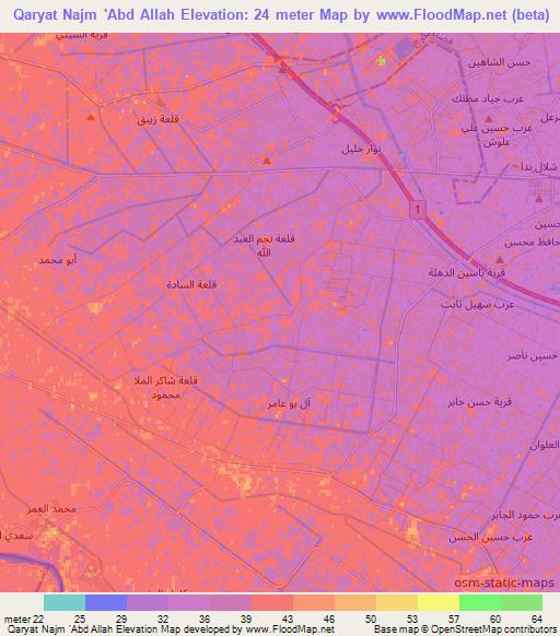 Qaryat Najm 'Abd Allah,Iraq Elevation Map