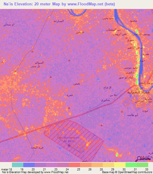 Na`is,Iraq Elevation Map