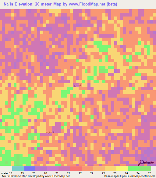 Na`is,Iraq Elevation Map