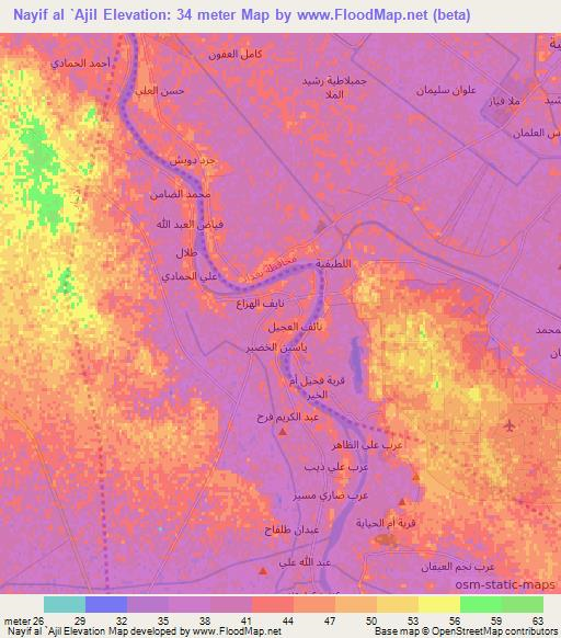 Nayif al `Ajil,Iraq Elevation Map