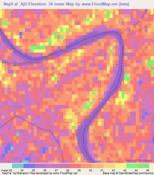 Nayif al `Ajil,Iraq Elevation Map