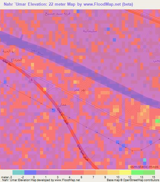 Nahr `Umar,Iraq Elevation Map