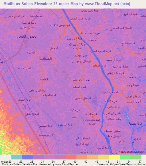 Mutlib as Sultan,Iraq Elevation Map