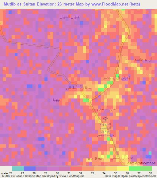 Mutlib as Sultan,Iraq Elevation Map