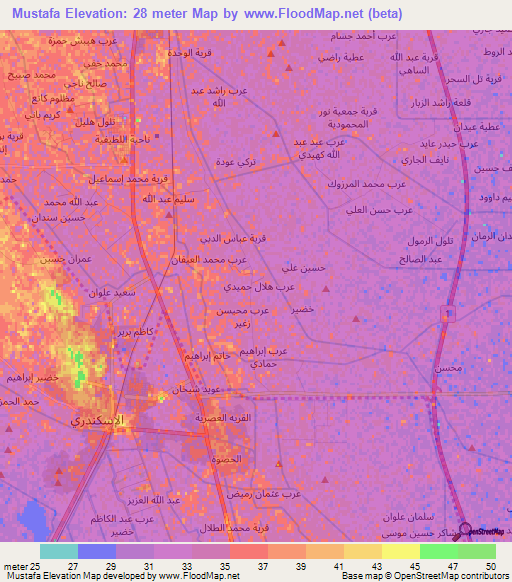 Mustafa,Iraq Elevation Map