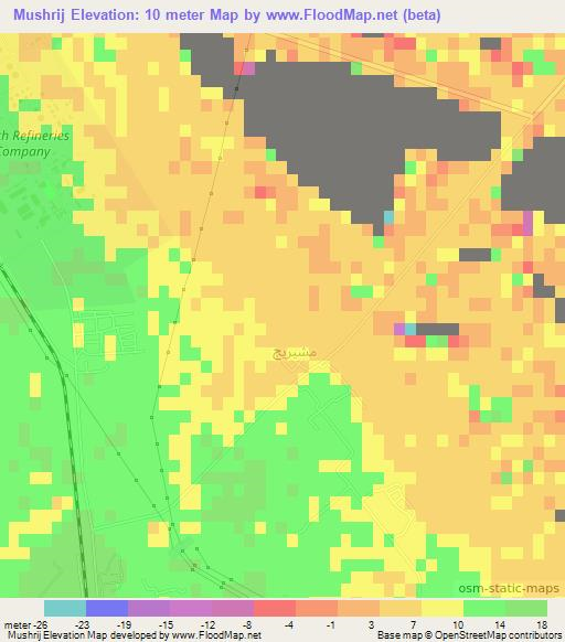 Mushrij,Iraq Elevation Map