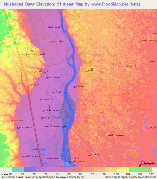 Mushadad Dawr,Iraq Elevation Map