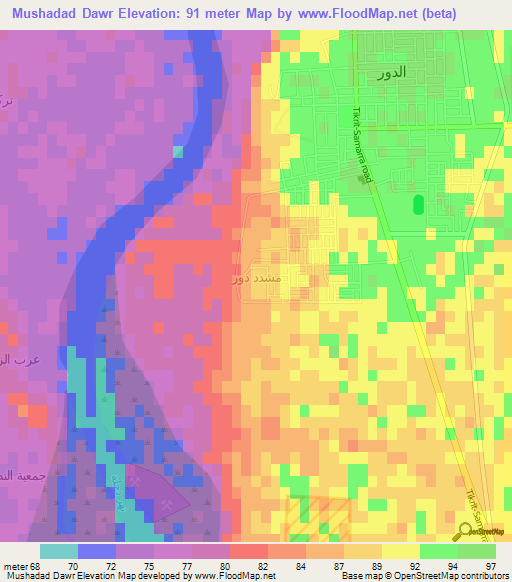 Mushadad Dawr,Iraq Elevation Map