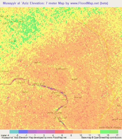 Musayyir al `Aziz,Iraq Elevation Map