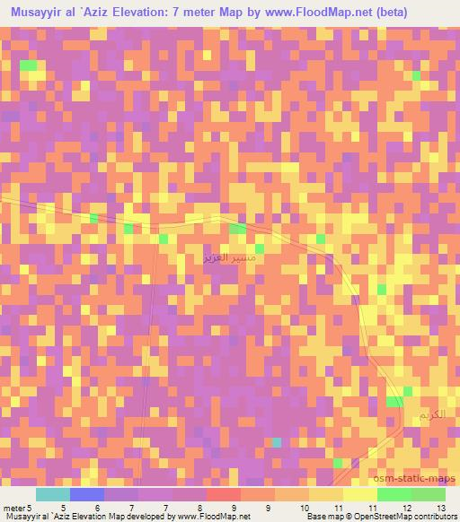 Musayyir al `Aziz,Iraq Elevation Map