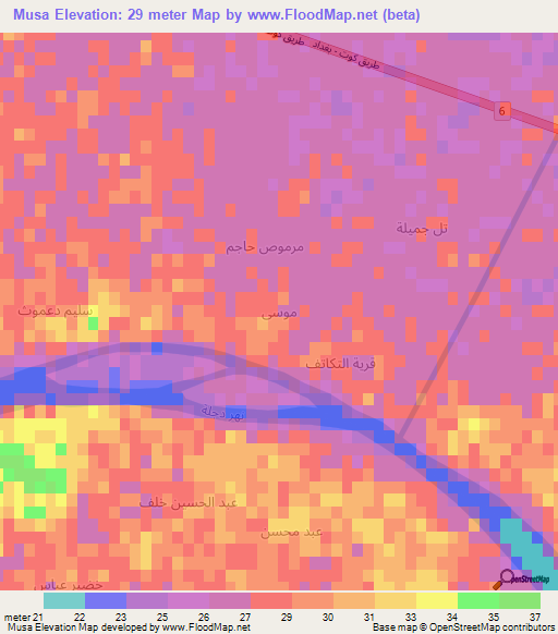 Musa,Iraq Elevation Map