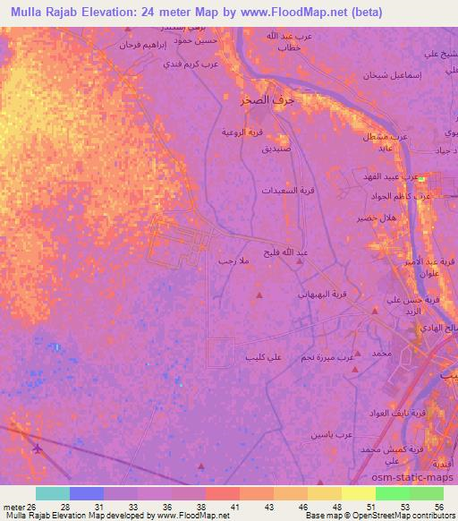 Mulla Rajab,Iraq Elevation Map
