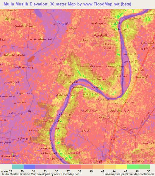 Mulla Muslih,Iraq Elevation Map