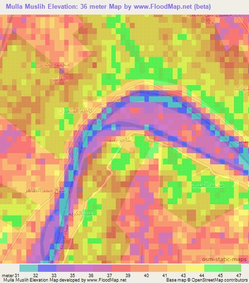 Mulla Muslih,Iraq Elevation Map