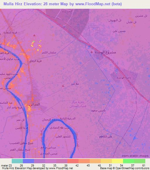 Mulla Hirz,Iraq Elevation Map