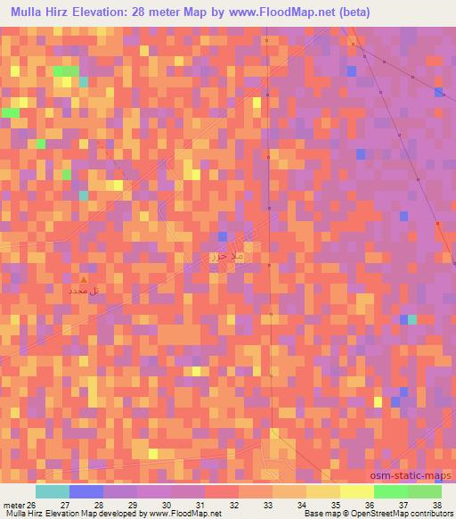 Mulla Hirz,Iraq Elevation Map