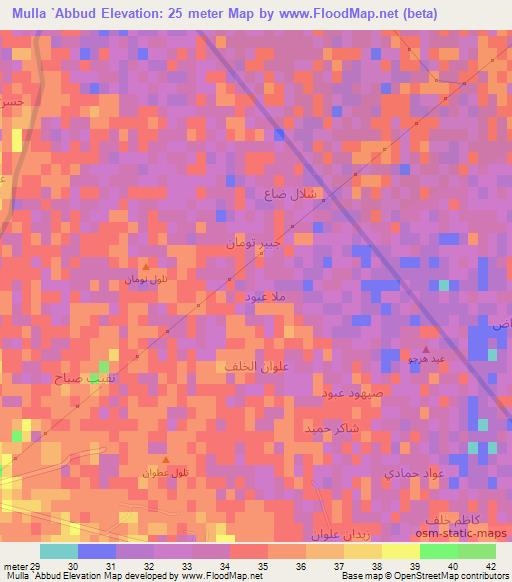 Mulla `Abbud,Iraq Elevation Map