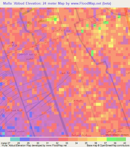 Mulla `Abbud,Iraq Elevation Map