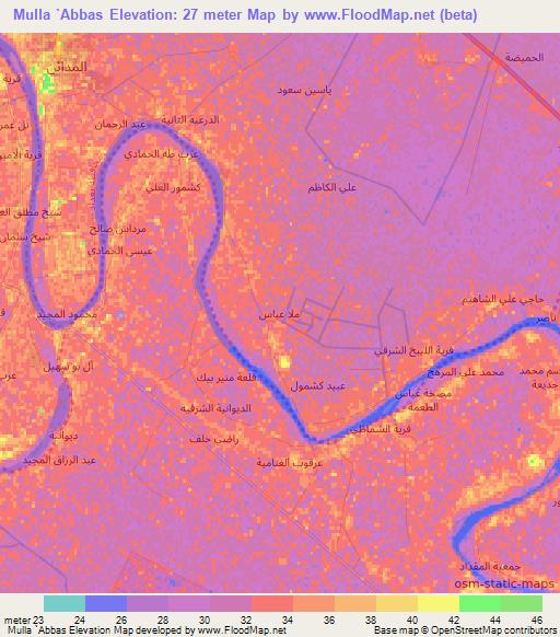 Mulla `Abbas,Iraq Elevation Map