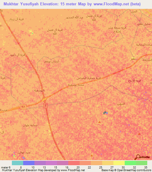 Mukhtar Yusufiyah,Iraq Elevation Map