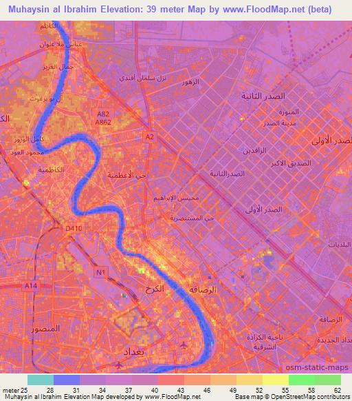 Muhaysin al Ibrahim,Iraq Elevation Map