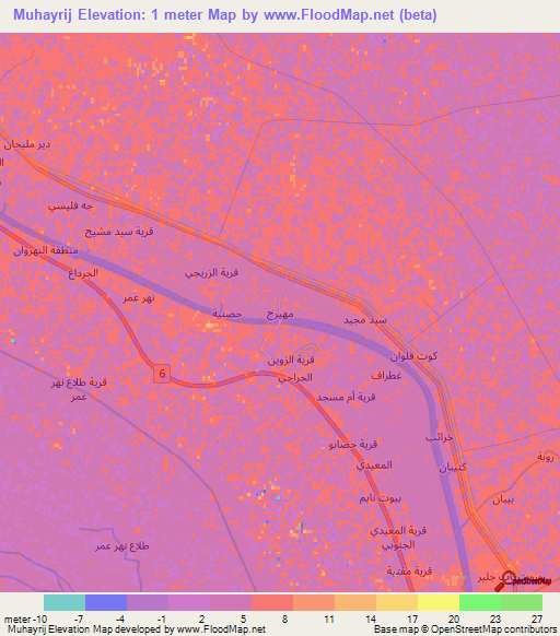 Muhayrij,Iraq Elevation Map