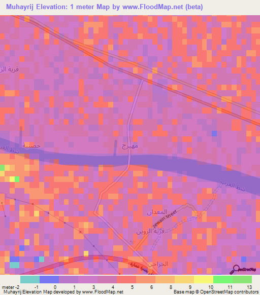 Muhayrij,Iraq Elevation Map