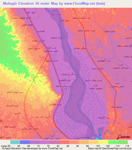 Muhayjir,Iraq Elevation Map